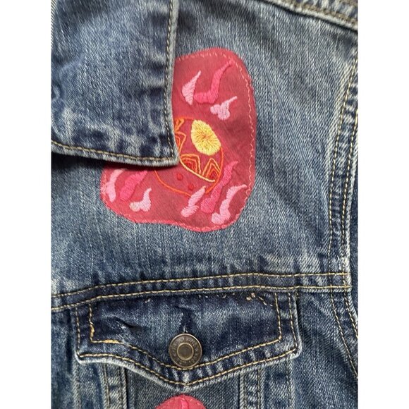 Gap Kids Jean Jacket XXL Upcycled Embroidered Dragon Chinese Art Womens S - Picture 3 of 7